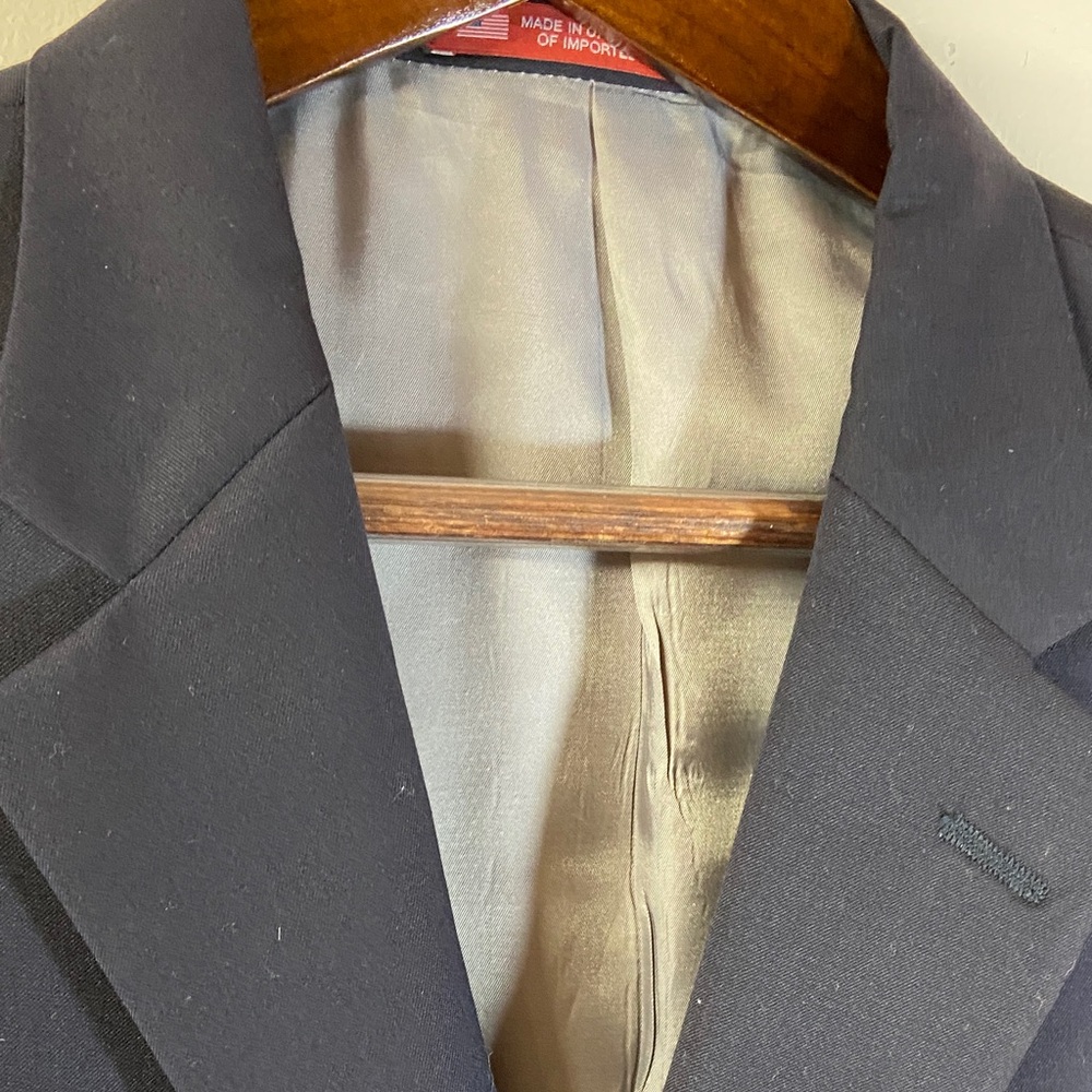 Hart Schaffner Marx Men's Navy Dark Blue Suit Jacket Blazer 48L Wool Gold Button